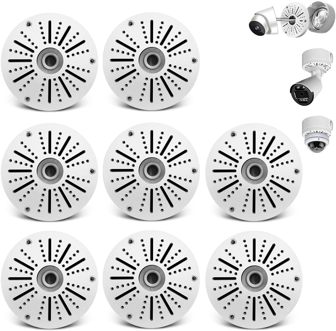 (Outdoor Security Camera Junction Box) Universal Junction Box for Bullet Dome Turret Cameras & Solar Panel, CCTV Base Box Hide Cable, Wall Ceiling Mount Bracket, Metal Electric Enclosure 8 Packs
