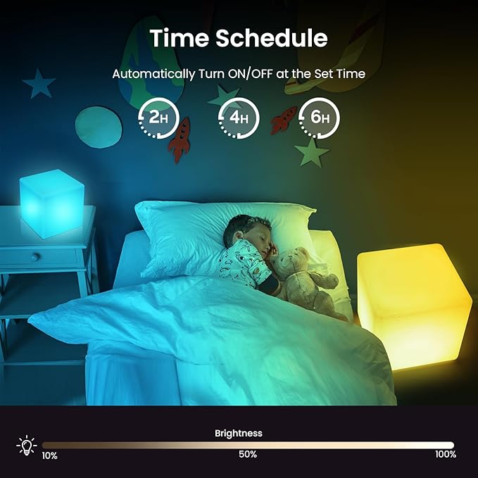 LOFTEK 7-inch LED Cube Night Lights: Rechargeable RGB 16 Colors Changing Light
