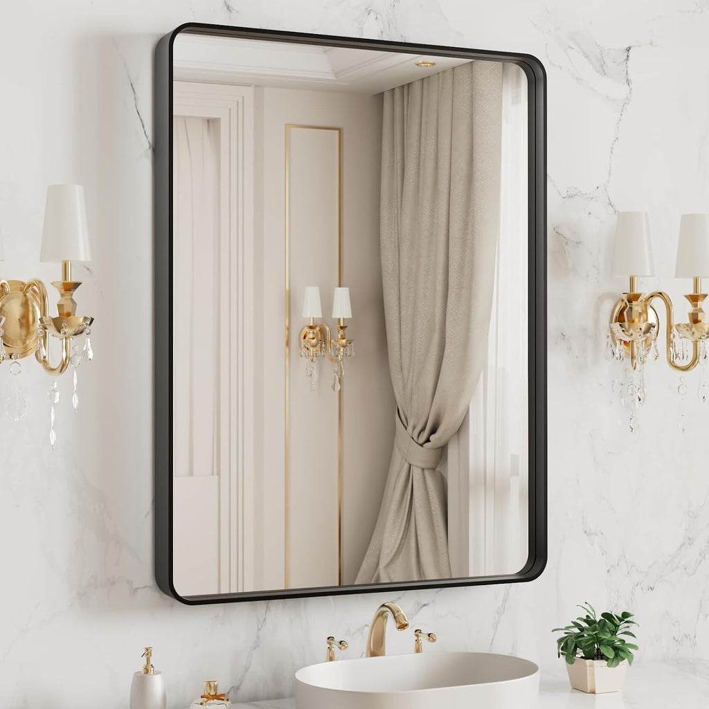 LOAAO 20X16 Inch Black Metal Framed Bathroom Mirror