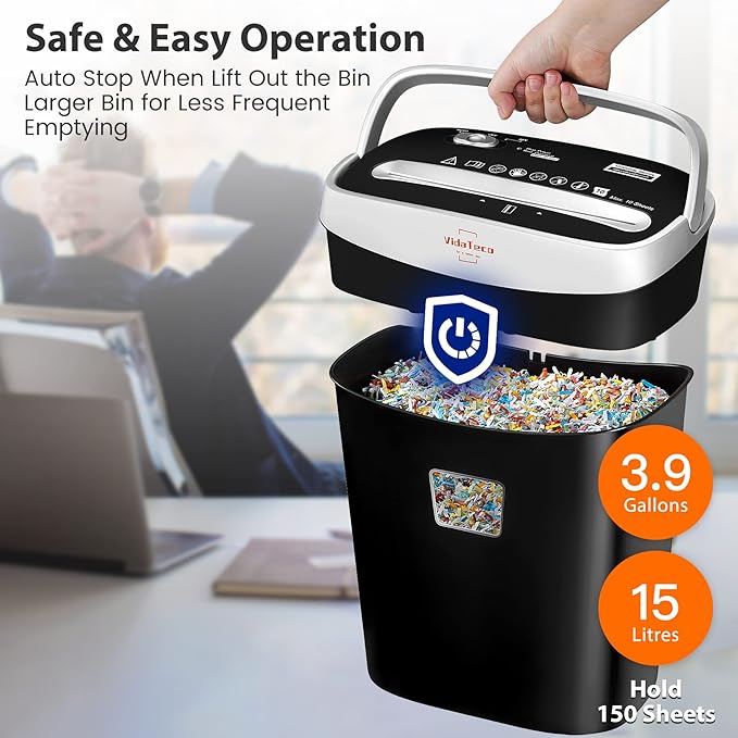 VidaTeco Paper Shredder for Home Office10-Sheet Cross-Cut Shredder