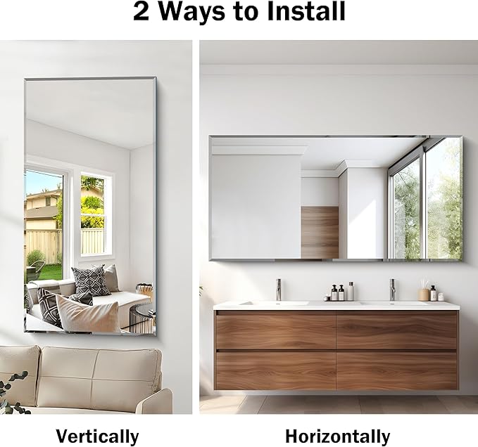 CILIBER Beveled Bathroom Mirror, 30x60 Large Frameless Mirrors