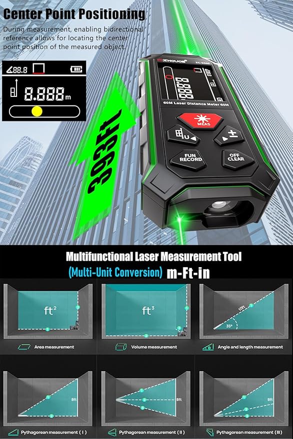 ZC-SG60 Dual Laser Measuring Tool, 196Ft Green-Beam Bilateral Digital Laser