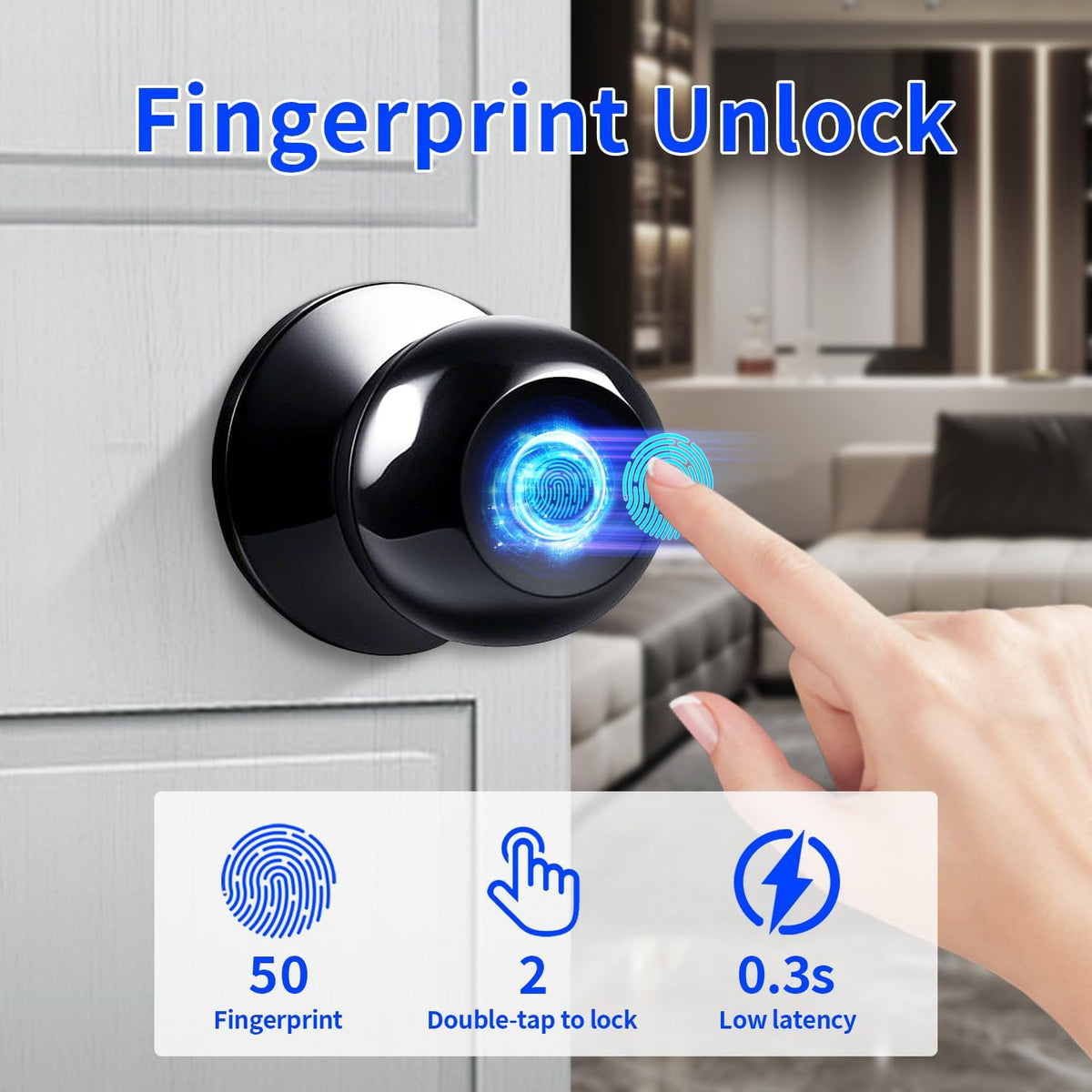 smart fingerprint door lock with app control &, close-up detail
