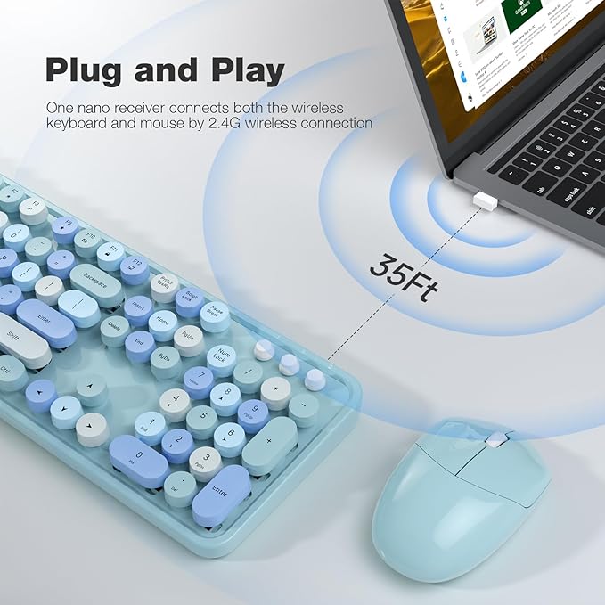 MOFII Wireless Keyboard and Mouse Combo, Retro Keyboard