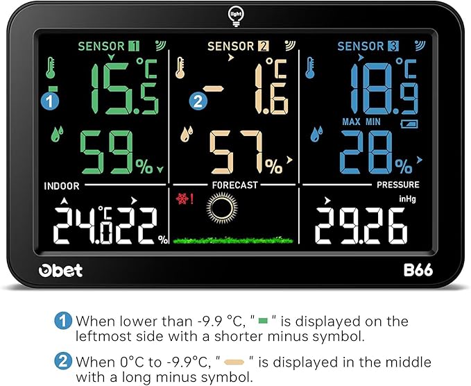 OBET Weather Station Wireless Indoor Outdoor Thermometer Wireless, Color