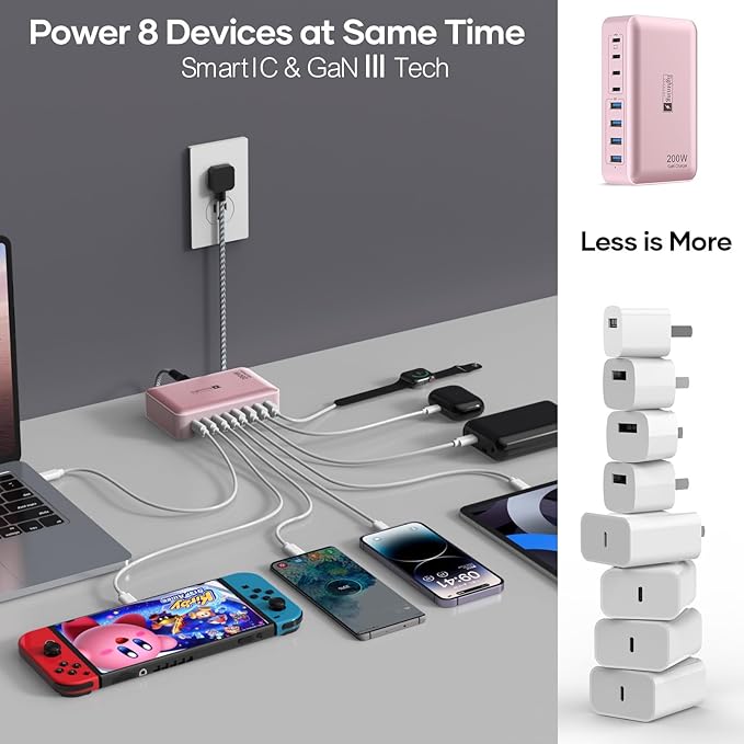 8-Port USB C Fast Charger Block 200W