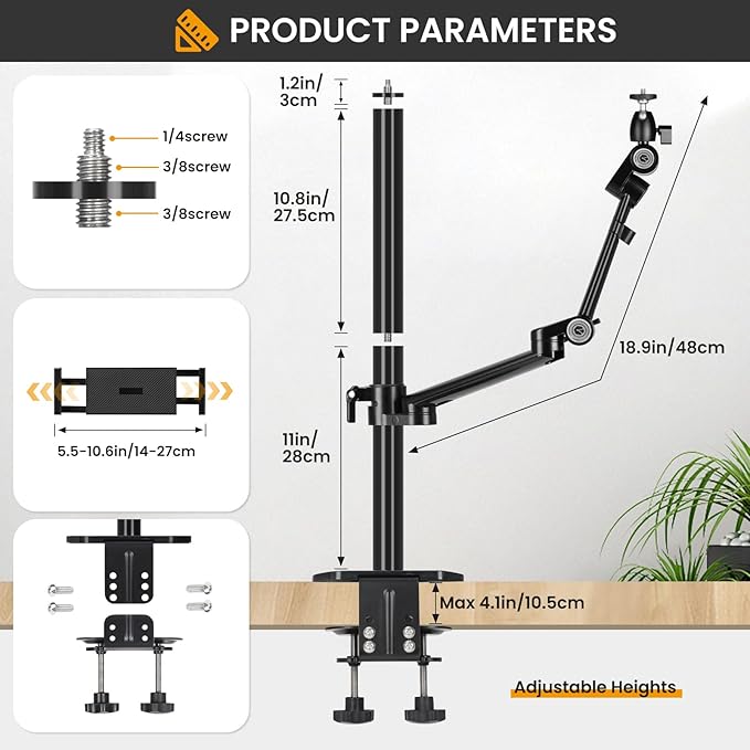 TARION Camera Arm Desk Mount: Heavy Duty DSLR Desktop Mount Camera Stand