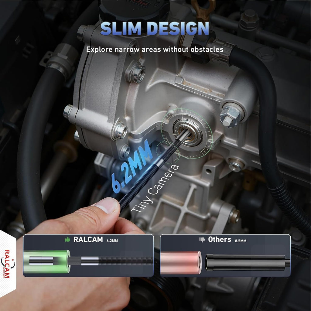 ralcam 360° articulating borescope, 6.2mm/0.24in slim probe, close-up detail