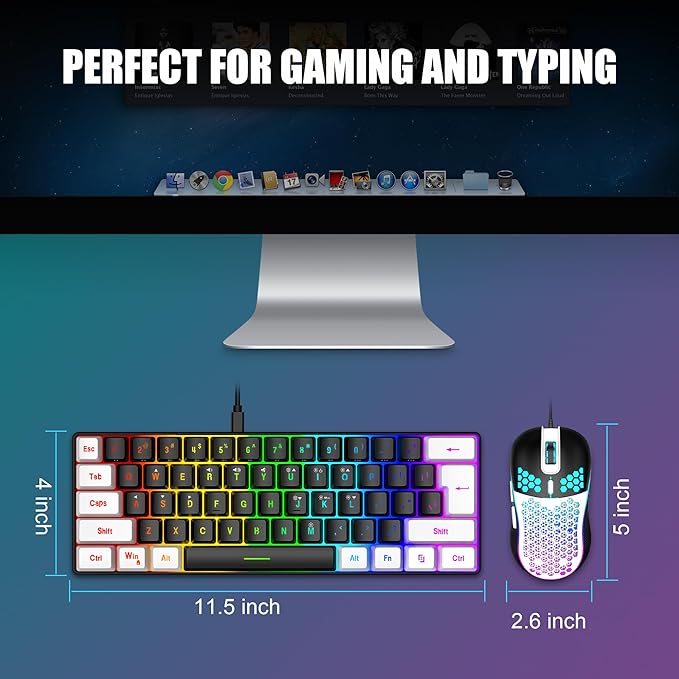 RedThunder 60% Gaming Keyboard and Mouse Combo, Ultra-Compact 61-Key RGB