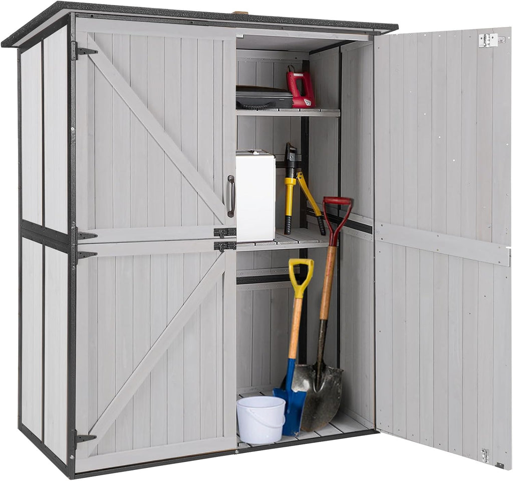 Outdoor Cabinet Storage Shed with Metal Frame Large Wooden Garden Shed Tool House with Floor,Door & Lock for Backyard Use