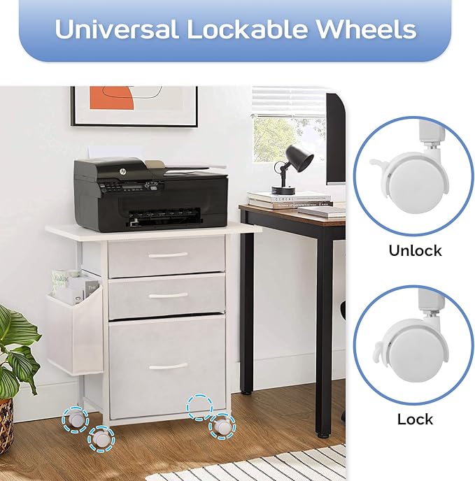 Printer Stand with 3 Fabric Drawer, Mobile File Cabinet