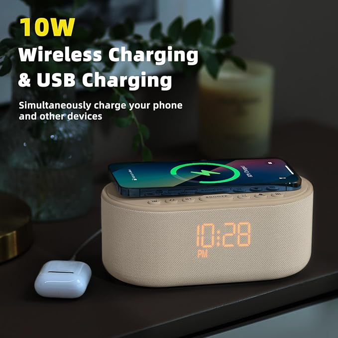 Sound Machine Alarm Clock for Bedrooms: Bluetooth 10W Stereo Sound Speaker