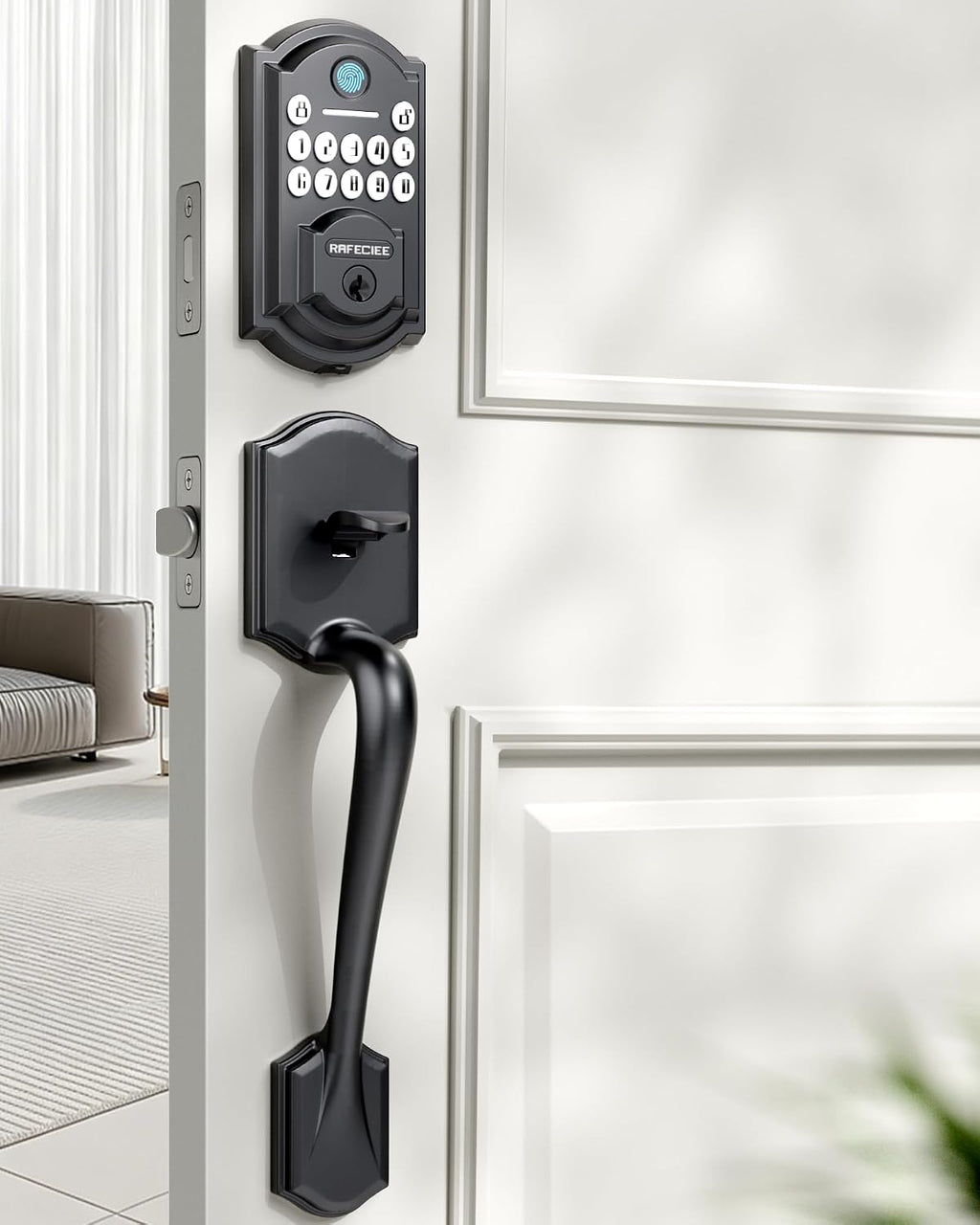 Front Door Lock Set Keyless Entry Door Lock Deadbolt with Handle Set - Fingerprint & Passcode, Smart Front Door Lock Set with Keypad, Smart Door Locks for Front Door, Easy Installation