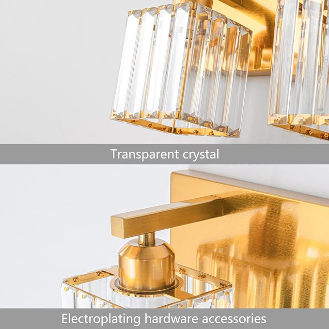 FDPBY Modern Vanity Light 4-Lights Modern Gold Brushed Brass Finish Crystal