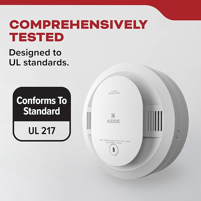 Kidde Smoke Detector for Home, 10-Year Battery Powered, Voice Alerts, LED Light (3 Pack)
