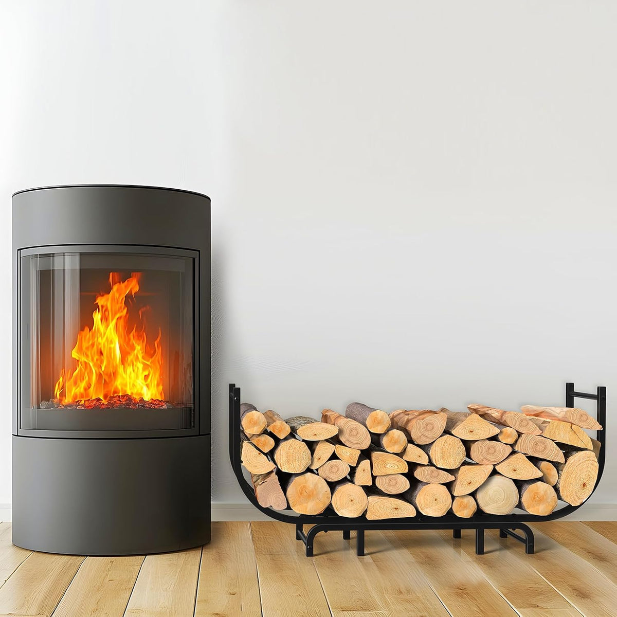 LIANTRAL Curved Firewood Rack Outdoor Indoor, 48 Inch Heavy Duty Log Holder