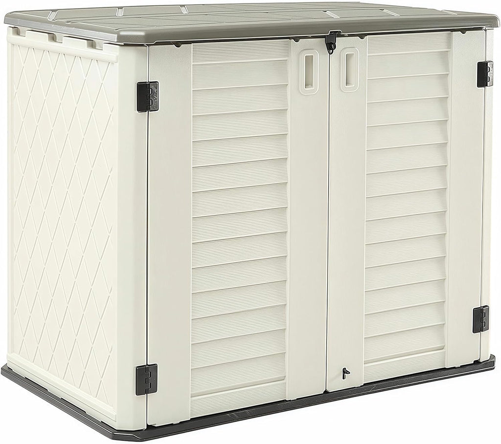 HOMSPARK Storage Shed Weather Resistance, Multi-Purpose Outdoor Storage Cabinet for Backyards and Patios, 26 Cu.ft Capacity Horizontal Storage Shed for Bike, Lawnmower, Trash Cans, Patio Accessories