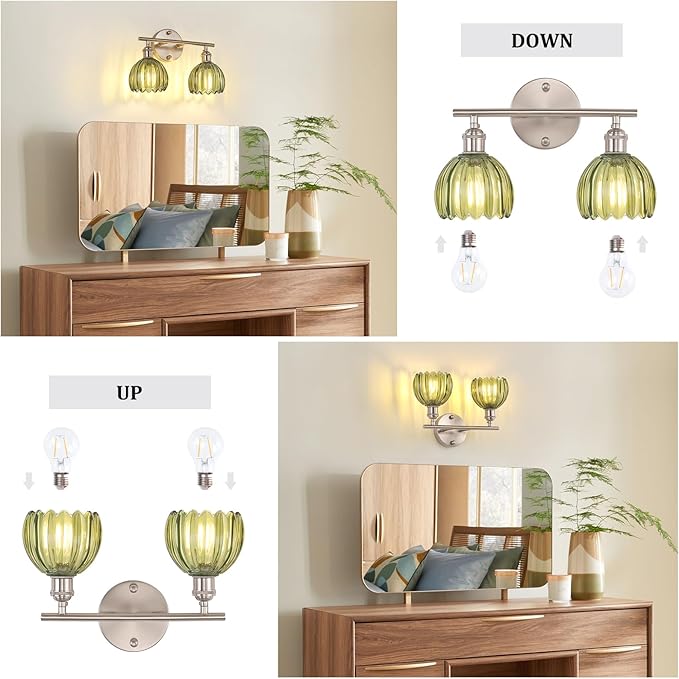 Shenmoyl Bathroom Light Fixtures, 2-Light Vanity Wall Light Over Mirror