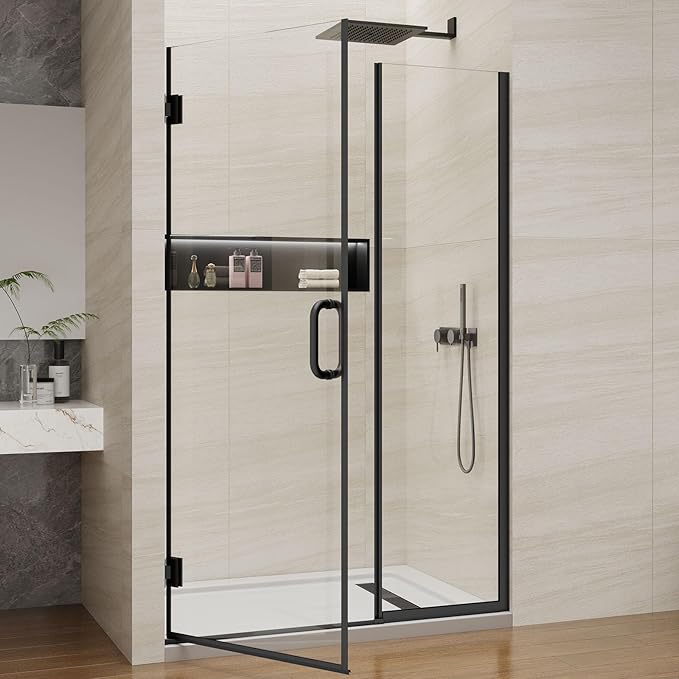 Pivot Swing Shower Door, Adjustable Width 48" W x 74" H Semi-Frameless Shower