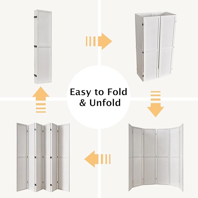 Pegboard Display, 5.6Ft Wooden Room Divider Folding Privacy Screens Portable