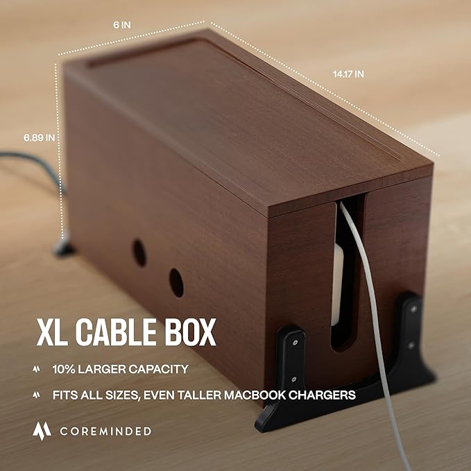 Extra Large Cable Management Box, Wood Cord Hider Box & Organizer