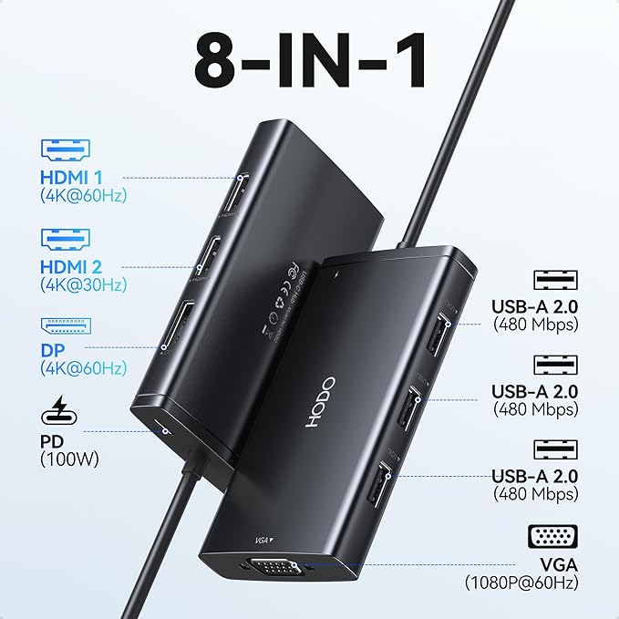 USB C Docking Station Dual Monitor Adapter