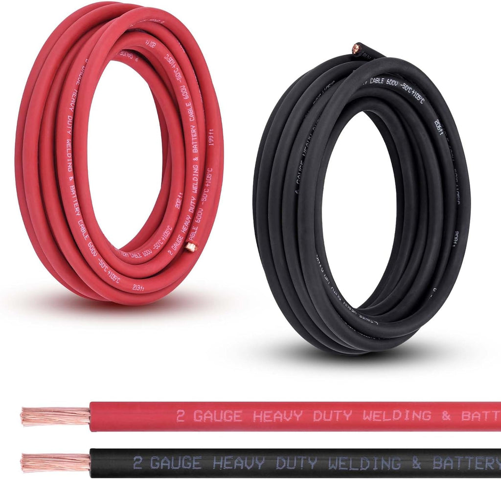 Shirbly 2 Gauge Battery Cable, 20FT Red + 20FT Black 2 AWG Pure Copper Wire