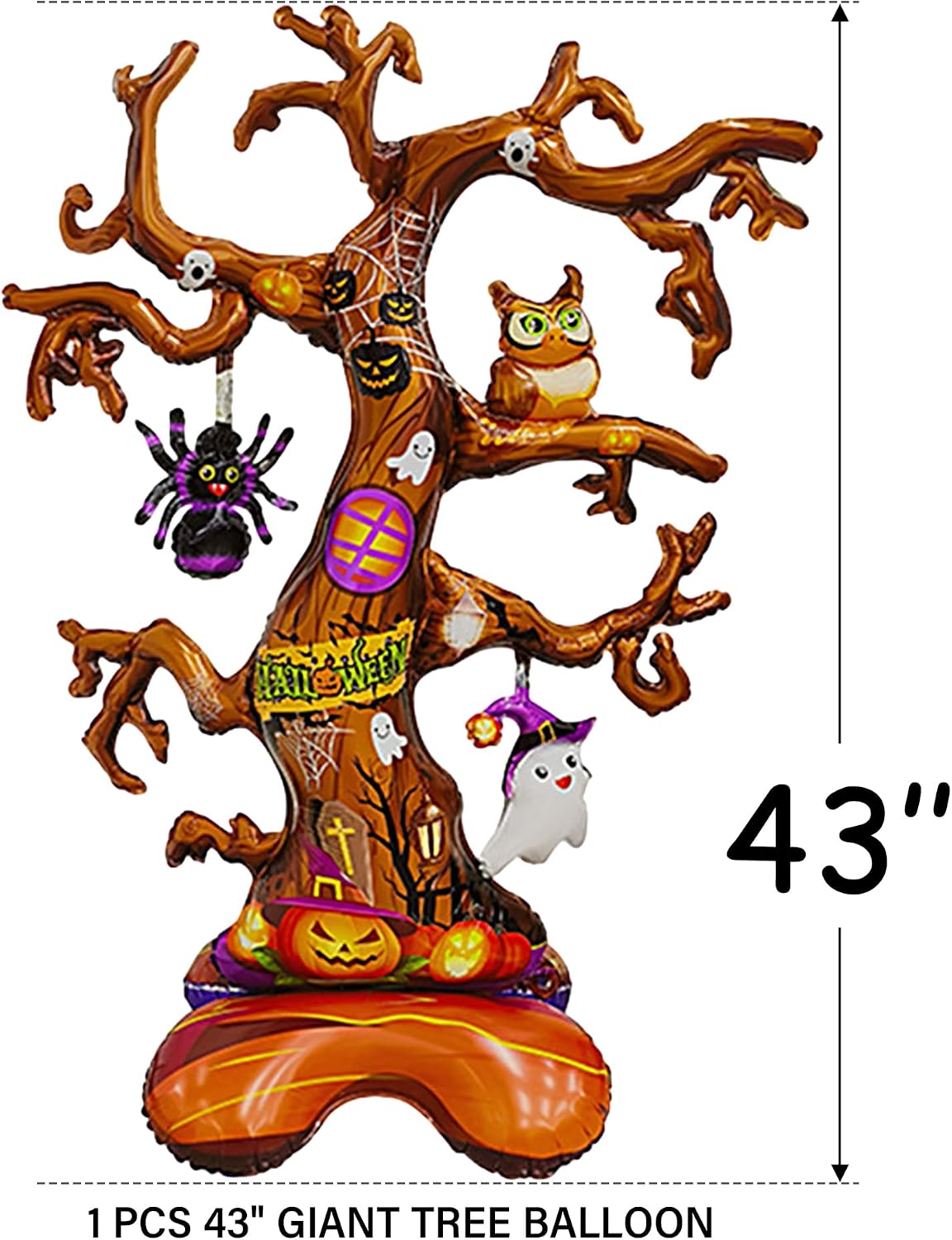 157 Pcs Halloween Party Decorations Kit, 43" Giant Tree Balloon, 4 Balloon Boxes, Happy Halloween Banner, 60 pcs Balloons, Artificial Leaves