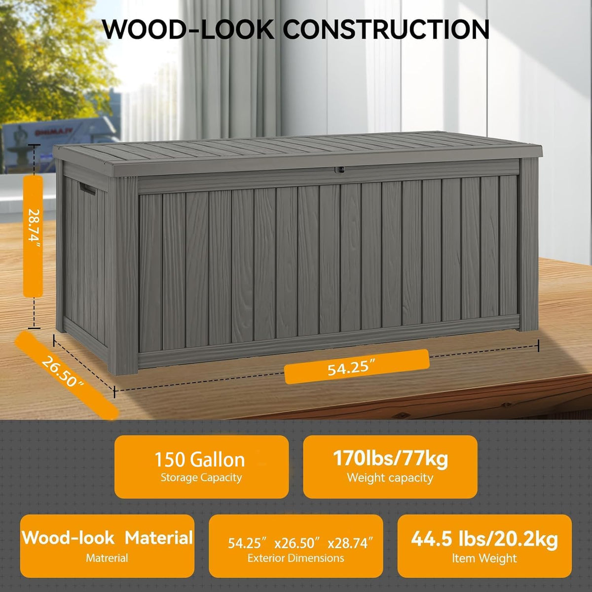 180 gallon outdoor storage box waterproof deck box shown in use