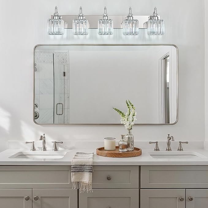 BBLLWJ Crystal Vanity Lights Chrome 5 Light Bathroom Light Fixtures Over Mirror