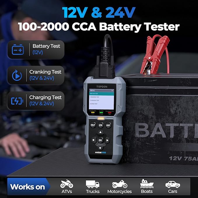 TOPDON AL500B OBD2 Scanner Battery Tester 2 in 1 Code Reader, Full OBDII