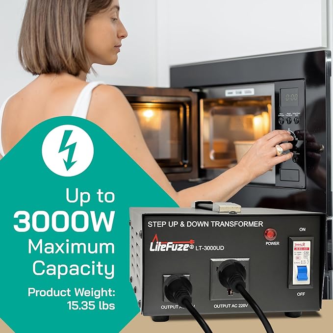 LiteFuze 3000 Watt Voltage Converter Transformer Step Up/Down - 110v to 220v /