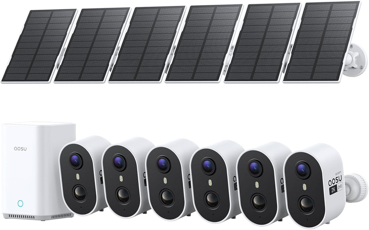 aosu 2k solar security cameras wireless outdoor system shown in use