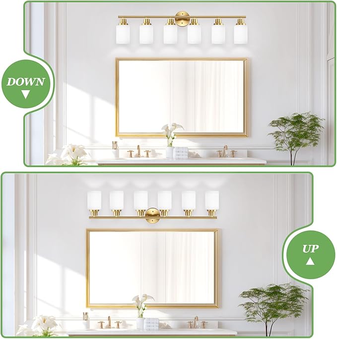 Guliaofo 6-Light Vanity Lights, Brushed Gold Bathroom Light Fixture