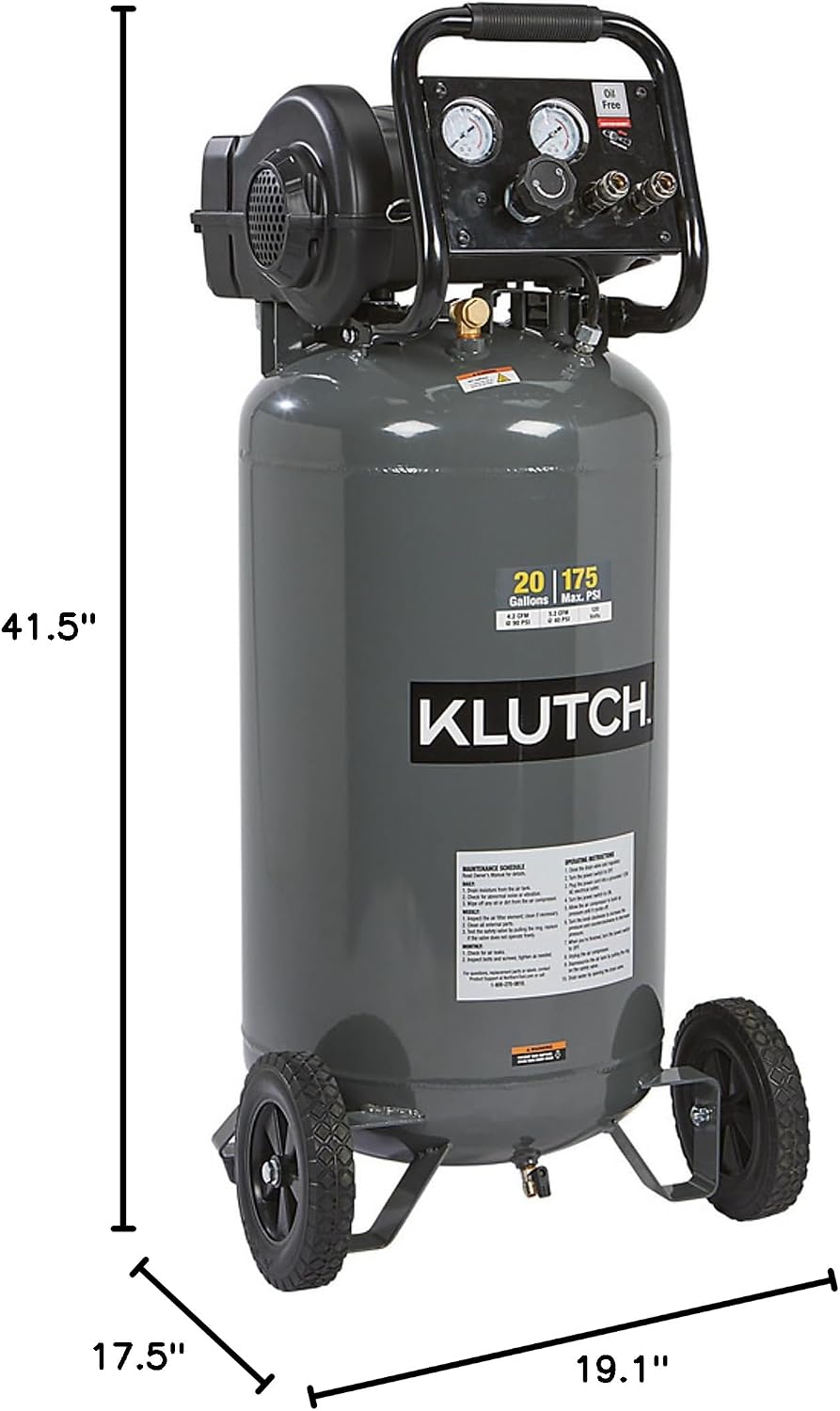 Klutch 20-Gallon Air Compressor, 2 HP, 120V
