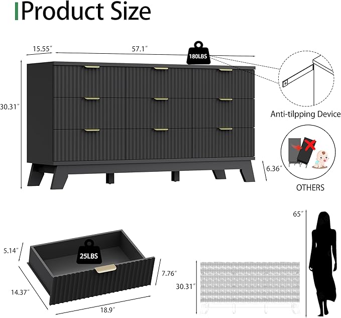 Xixini Fluted Dresser for Bedroom