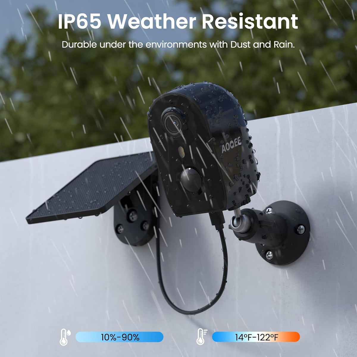 aoqee solar security cameras wireless outdoor, motion detection, front angle view
