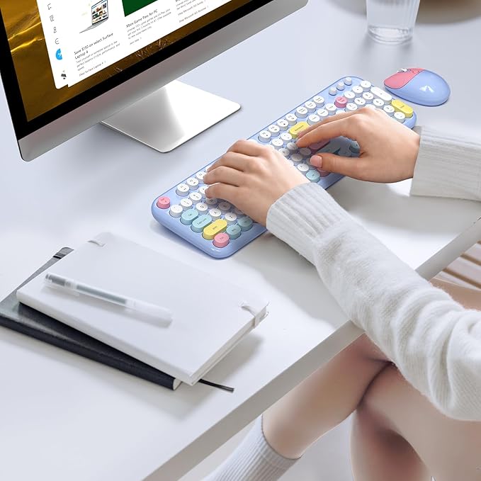 Wireless Keyboard and Mouse Combo, 2.4G Retro Typewriter Keyboard