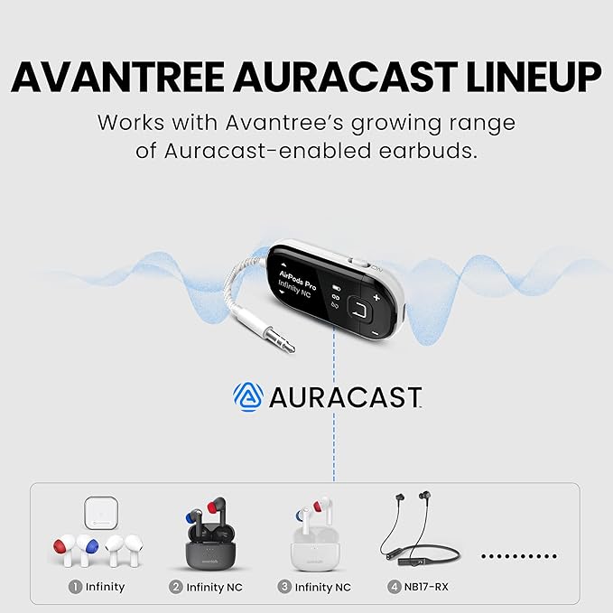 Avantree Voyager – OLED Display & Latest Auracast Bluetooth 5.4 Adapter