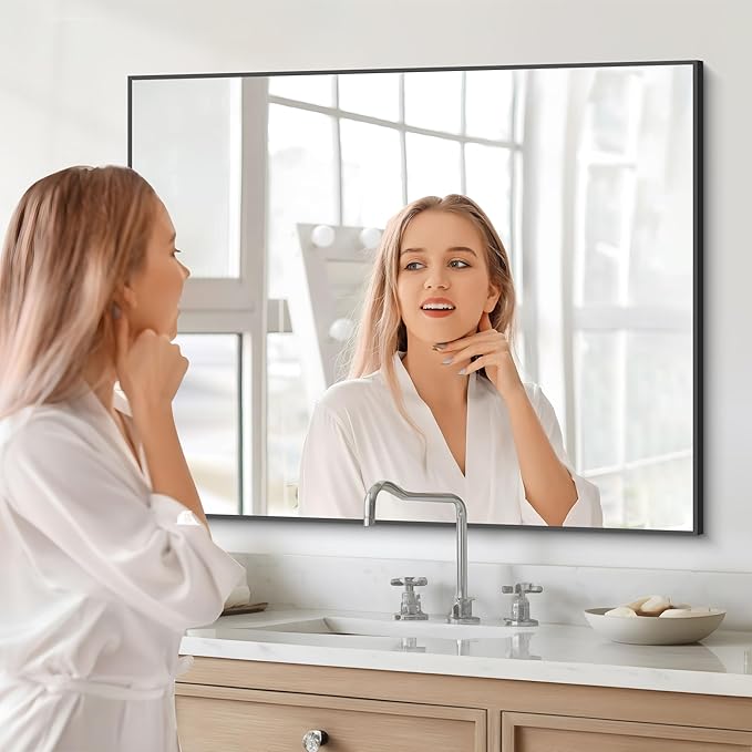 Black Bathroom Mirror for Wall, 30x36 Inch Rectangle Mirrors