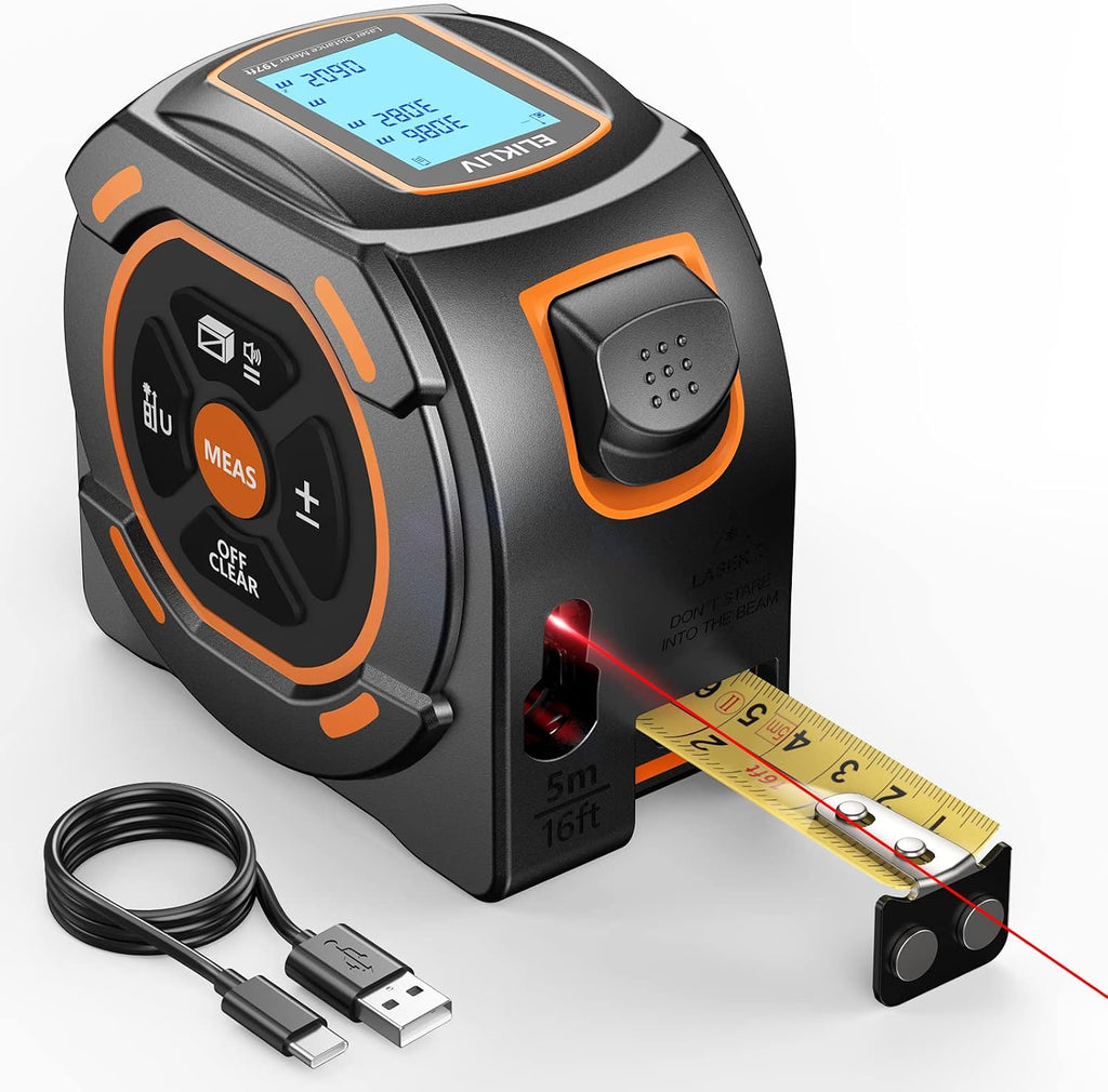 Laser Tape Measure 2-in-1, 197Ft Laser Distance Meter & 16Ft Digital Tape