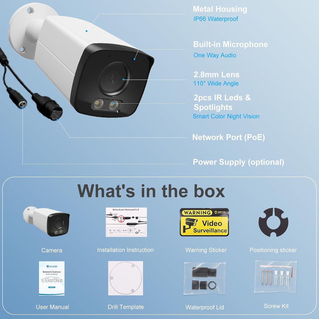 unilook 4k bullet poe ip camera outdoor, 8mp, view 9