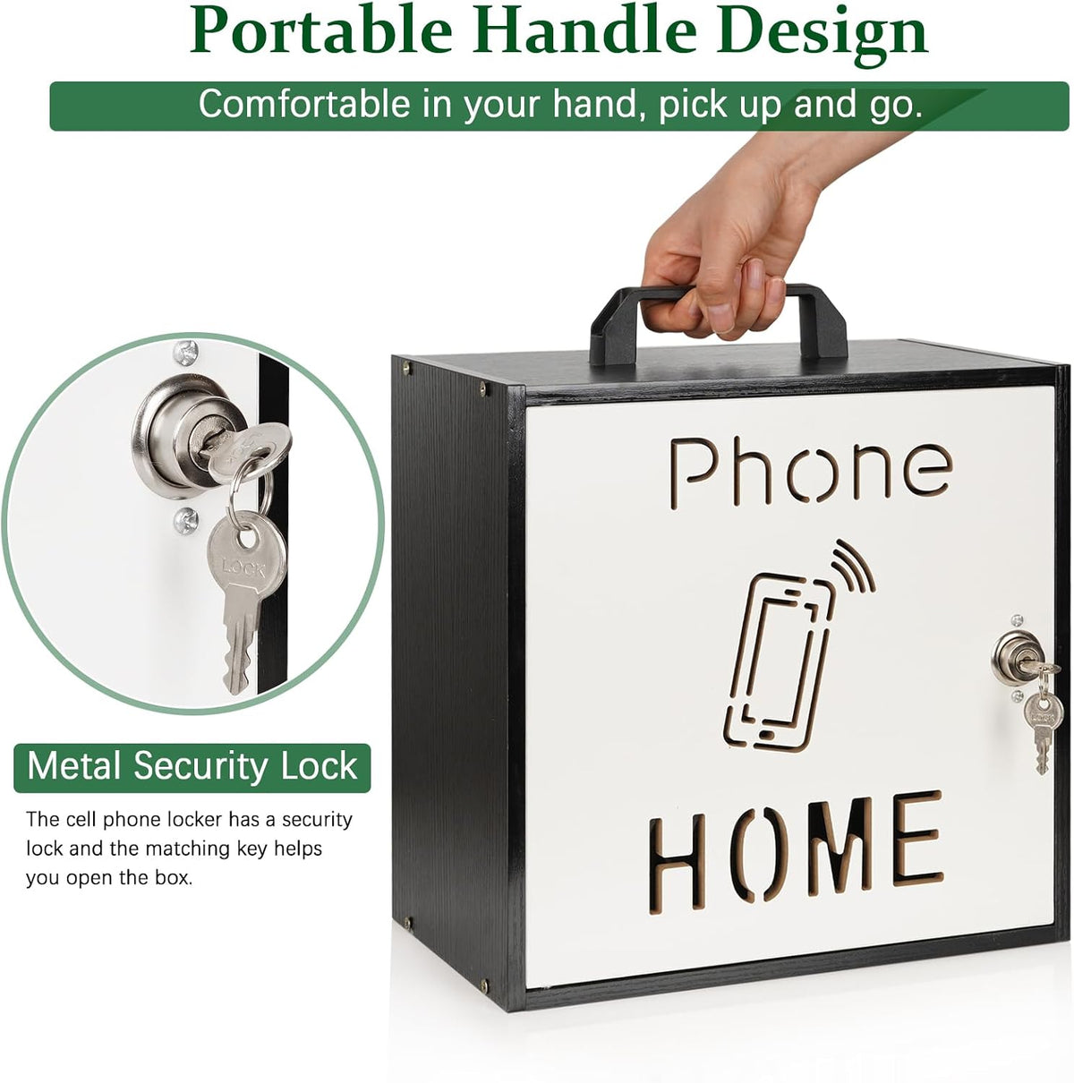 wooden phone lock box,adjustable 33 slots cell phone, close-up detail