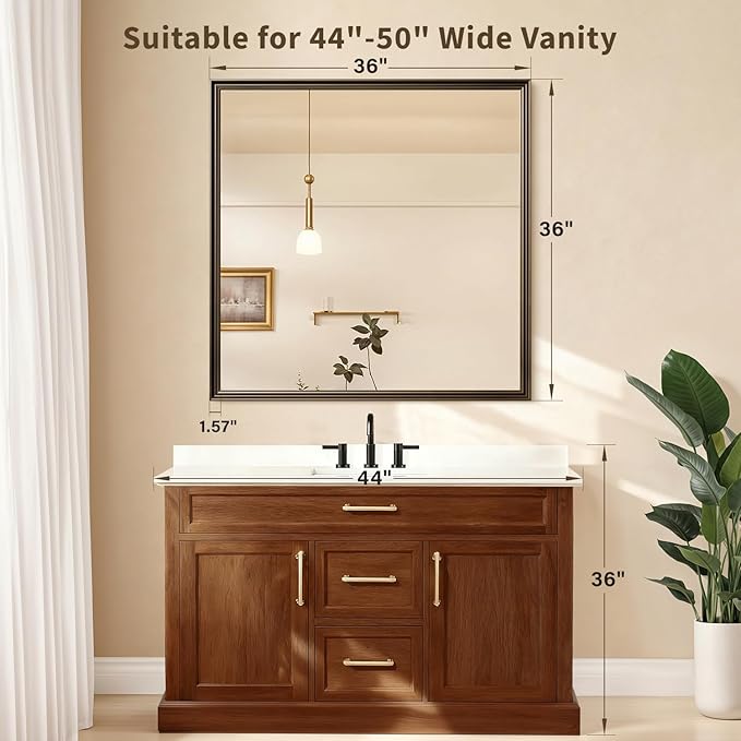 Retro Copper Effect Framed Wall Mirror, 36x36 Rectangle Mirror,
