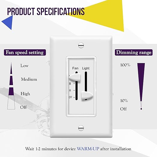 ENERLITES 3 Speed Ceiling Fan Control and Dimmer Light Switch, 2.5A Single Pole (2 Pack)