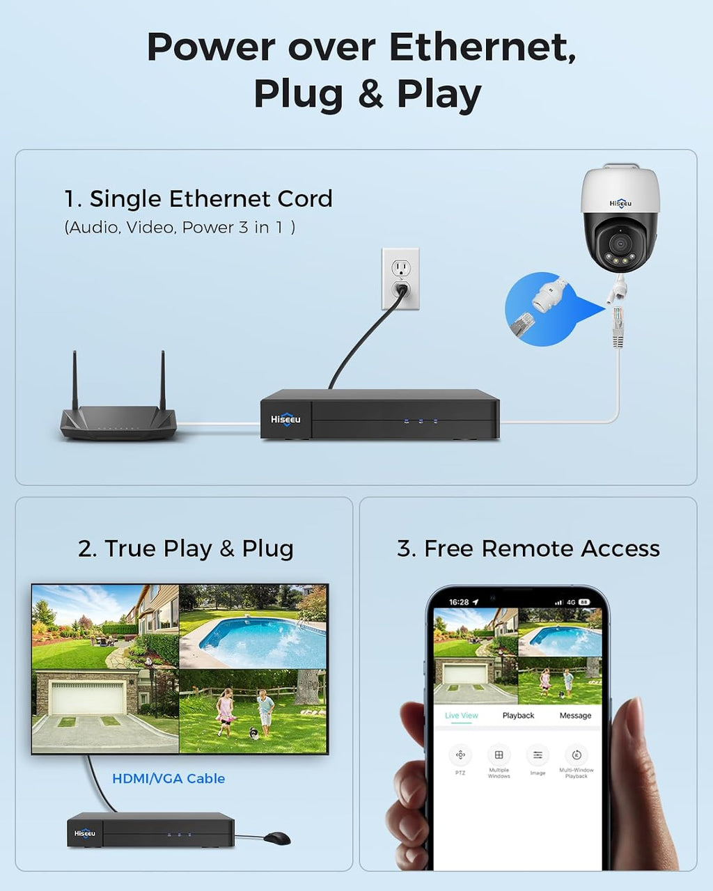 【360°view】 hiseeu 4k poe ptz security camera system，6, front angle view
