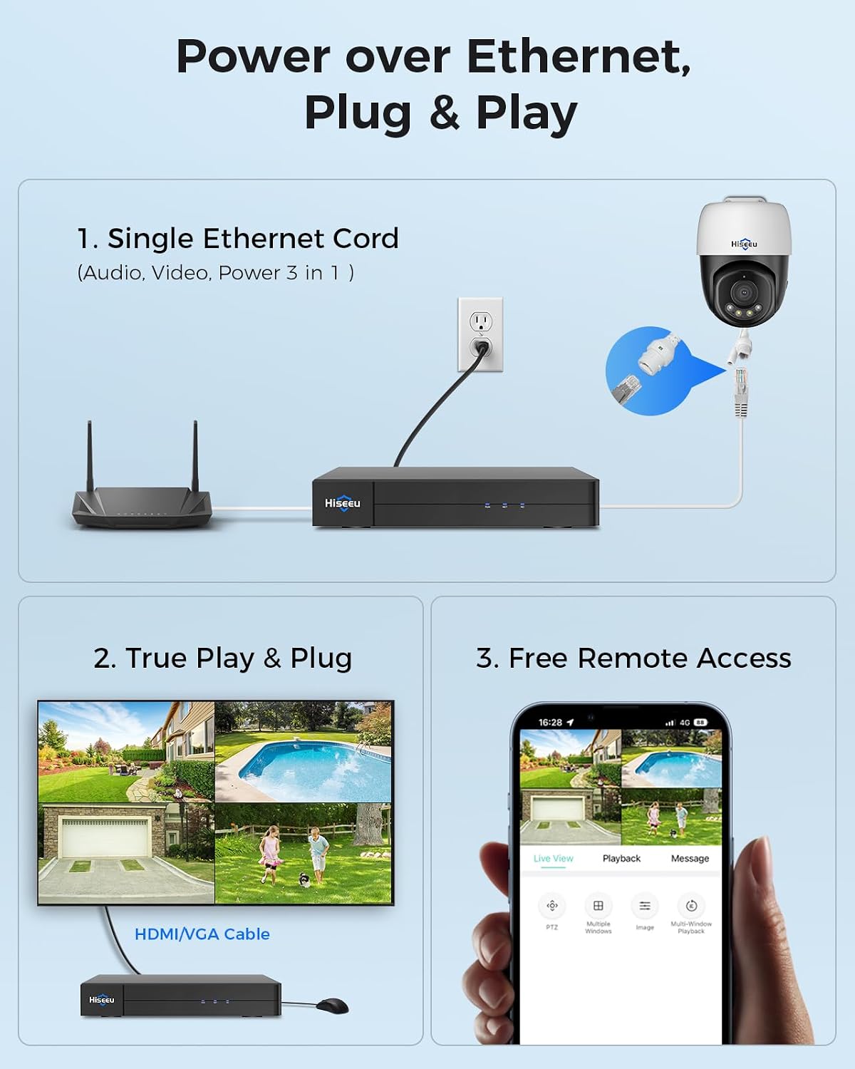 【360°view】 hiseeu 4k poe ptz security camera system，6, front angle view