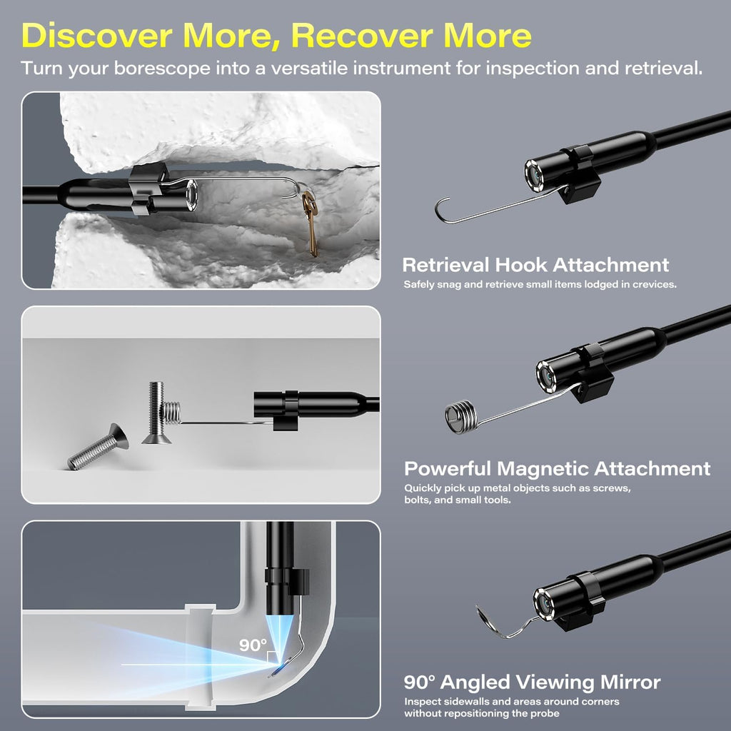 handheld endoscope camera with light – 16.5ft semi-rigid, side view