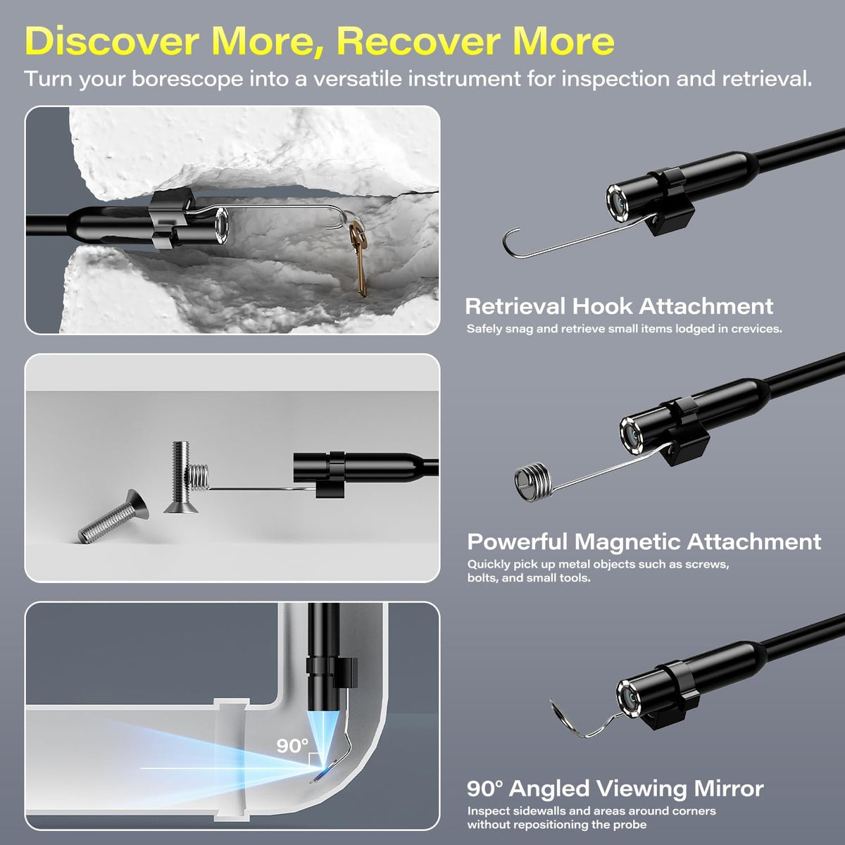handheld endoscope camera with light – 16.5ft semi-rigid, side view