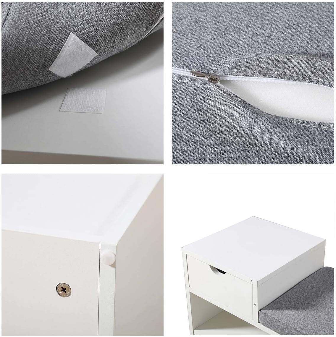 leyo shoe storage benches with cushion seating white, package contents